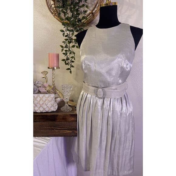 Joseph Ribkoff Dress Vintage Inspired Shimmer Silver Party Open Back - Picture 1 of 16